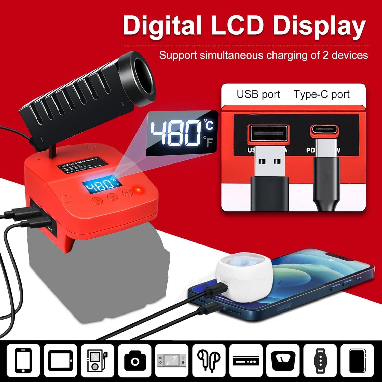 Estación de Soldadura CdbestBm M18 18V Inalámbrica LCD USB