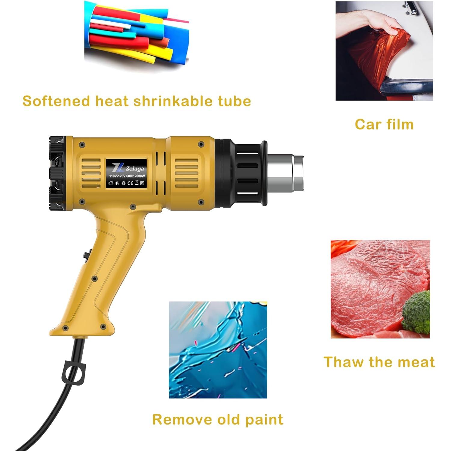 29-434 Heavy Duty Fast Heating Hot Air Gun Kit with Variable Temperature Control and Overload Protection with 4 Nozzles for Crafts, 1800W 140℉~1112℉（60℃- 600℃）