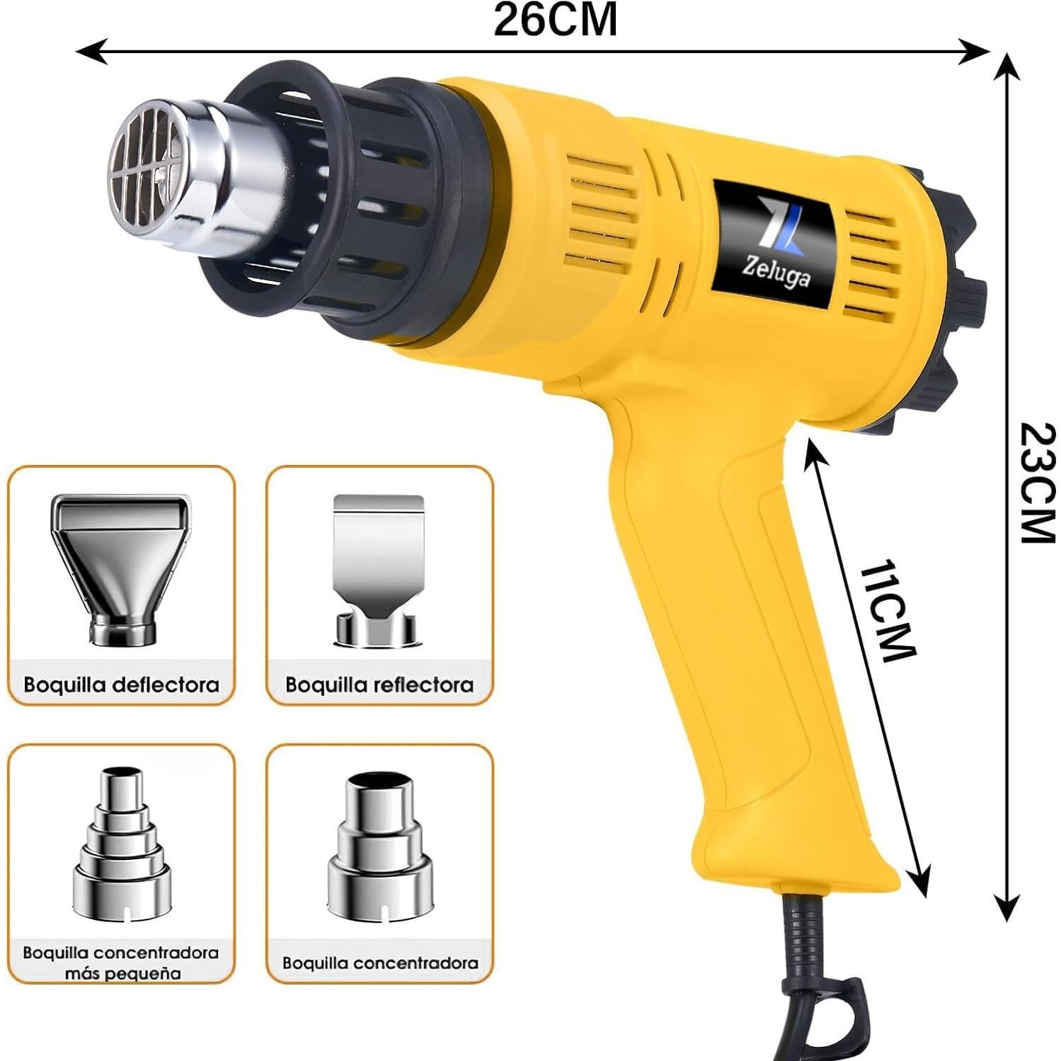 29-434 Heavy Duty Fast Heating Hot Air Gun Kit with Variable Temperature Control and Overload Protection with 4 Nozzles for Crafts, 1800W 140℉~1112℉（60℃- 600℃）