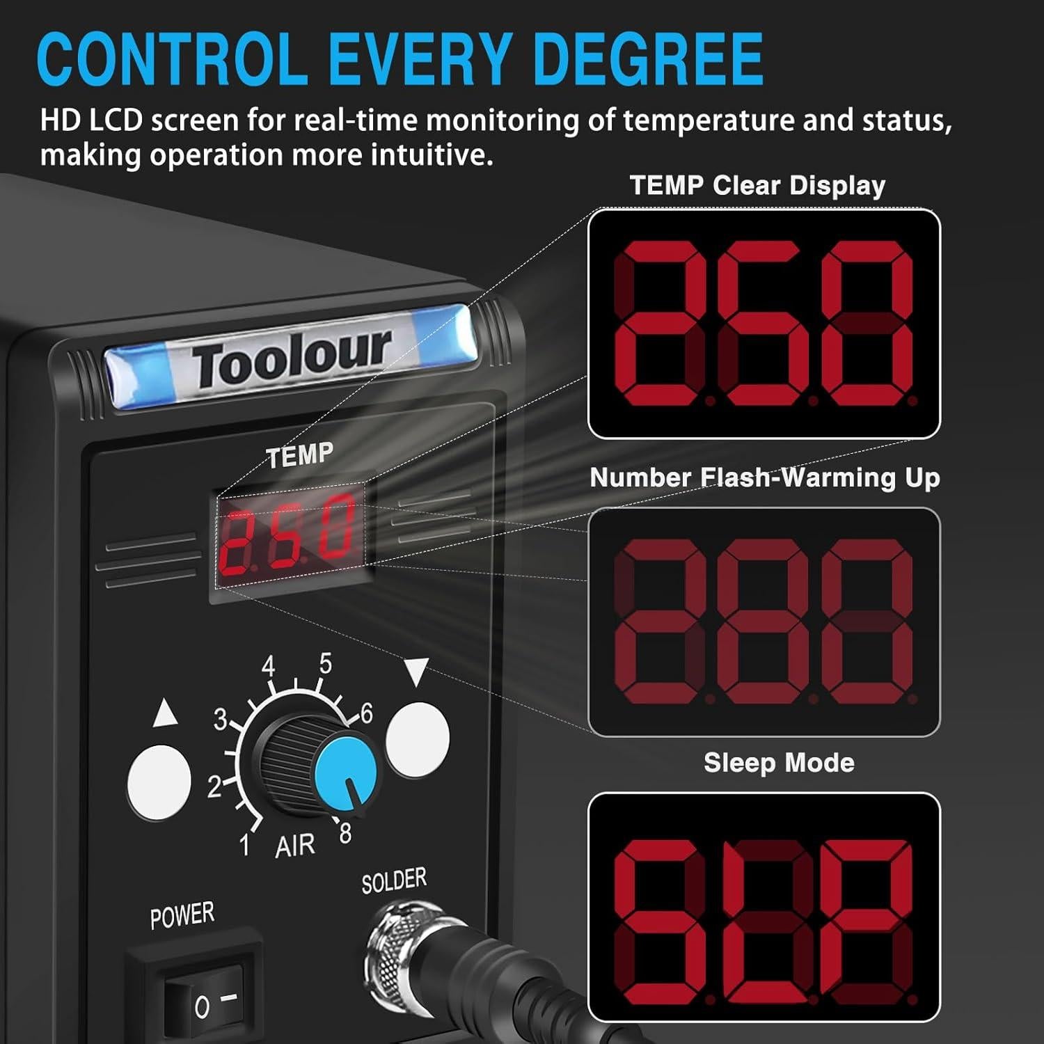 Estación de Retrabajo de Aire Caliente Toolour 858D 700W LED