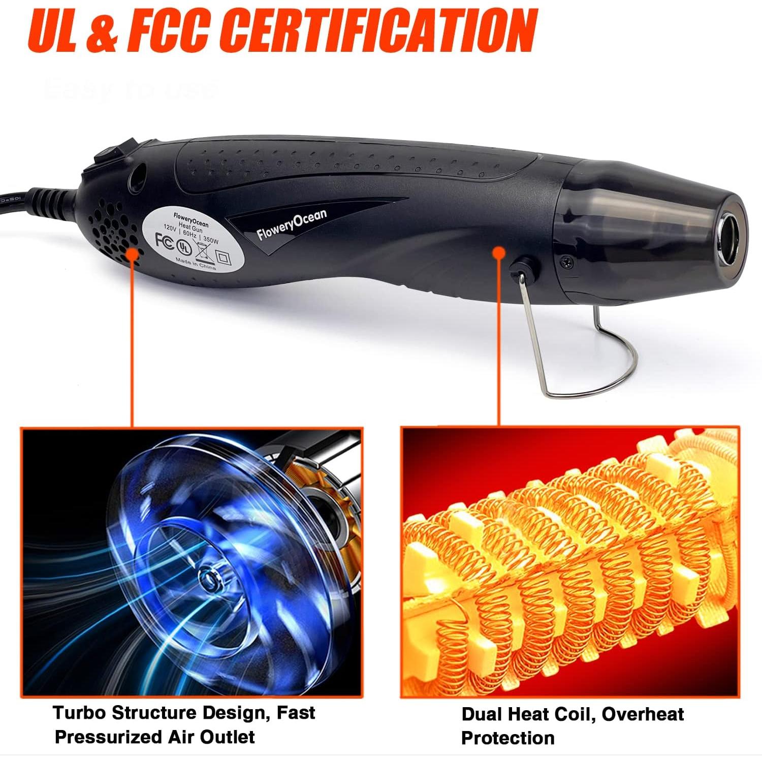 Mini Pistola de Calor 350W FloweryOcean con Boquilla y Cable 2m