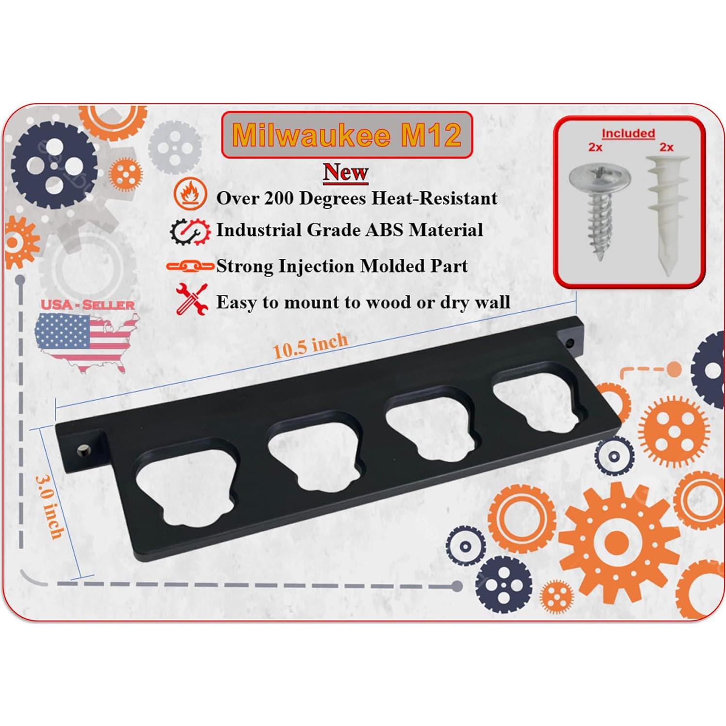Soporte de Batería Milwaukee 12V - Montaje en Pared Gris