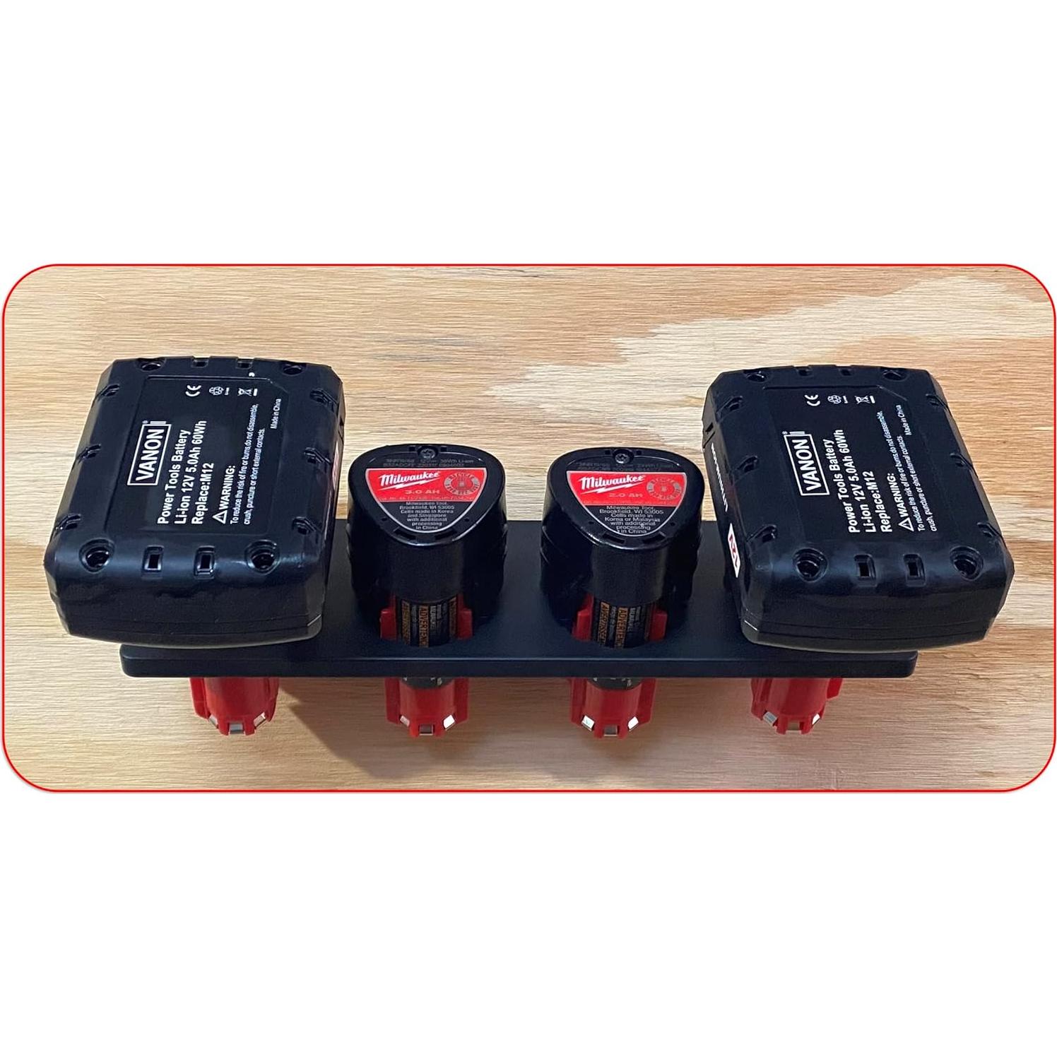 Soporte de Batería Milwaukee 12V - Montaje en Pared Gris