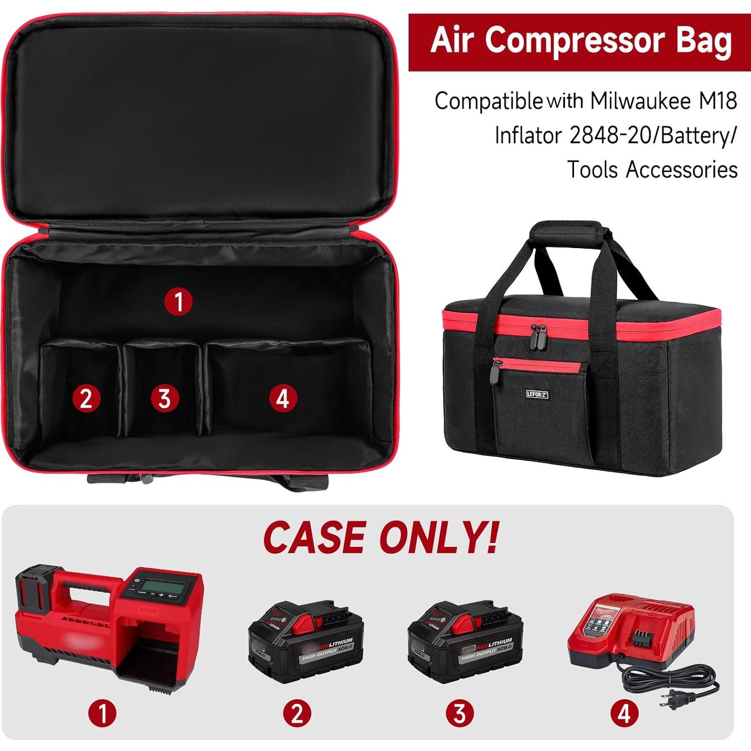 Bolsa de Compresor de Aire LEFOR·Z para Milwaukee M18 38x21x20cm