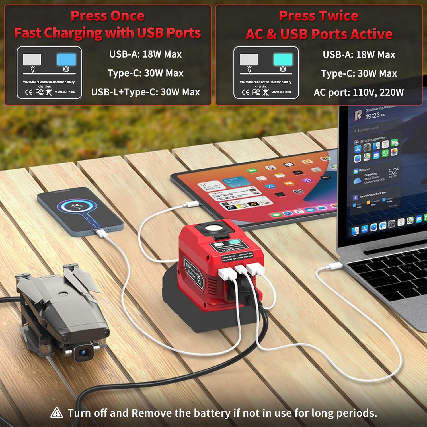 Inversor de Potencia 220W Kzreect DC 18V a AC 110V USB-C