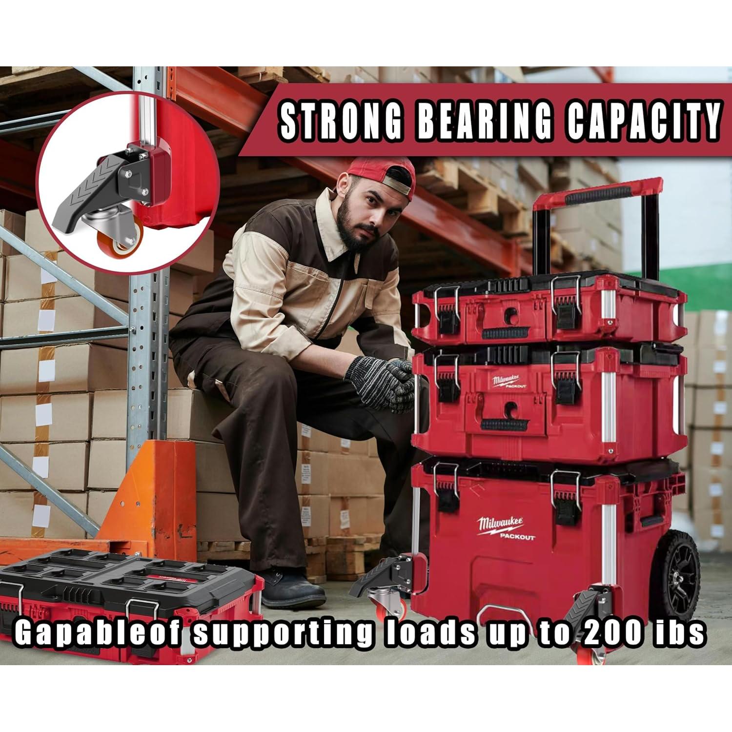 Kit de Ruedas Frontales Milwaukee Packout - Dolly 4 Ruedas