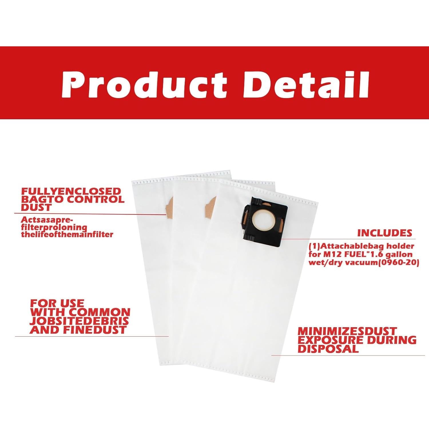 Bolsas de Polvo Fleece 49-90-2016 para Aspiradora MILWAUKEE