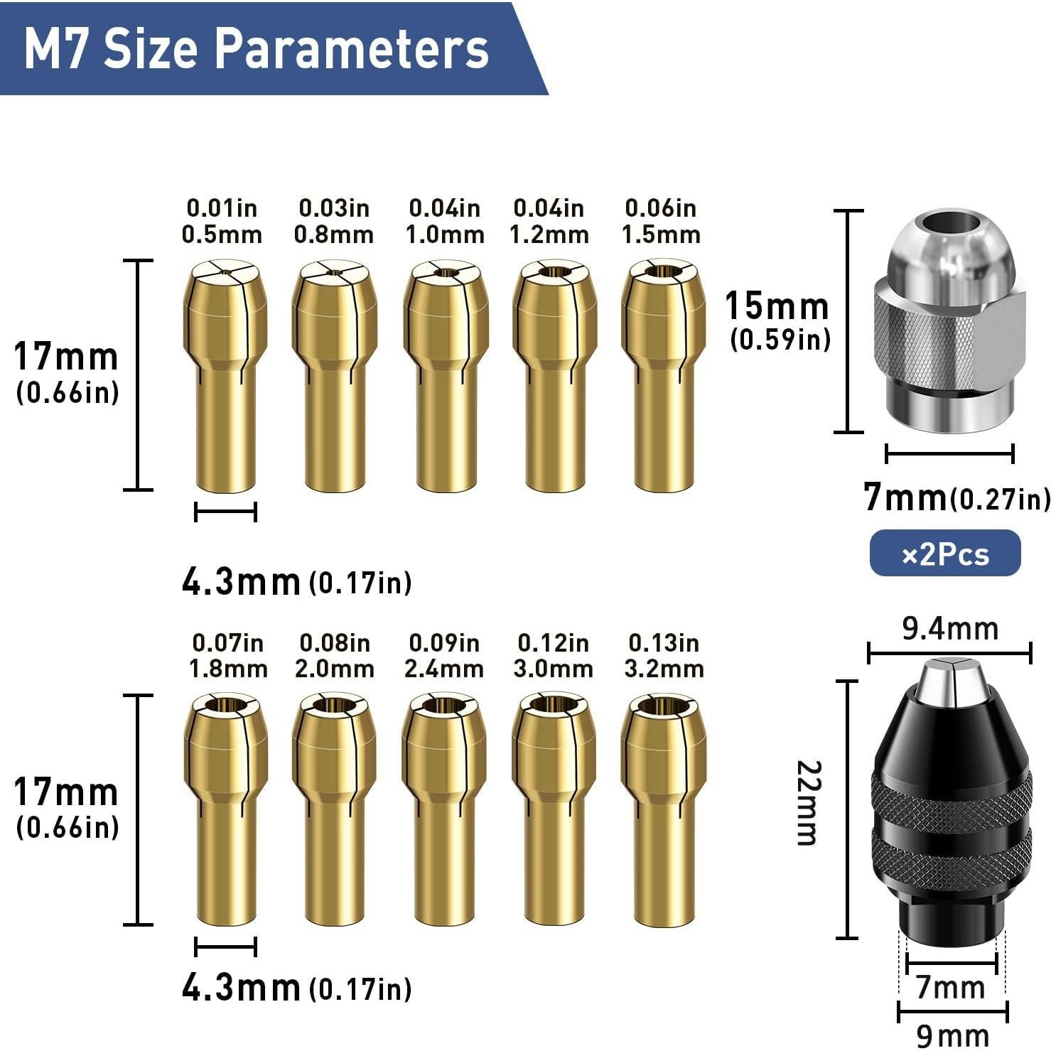 Juego de Mandriles Sin Llave YURINWOO 15 Pcs 0.8-3.2mm