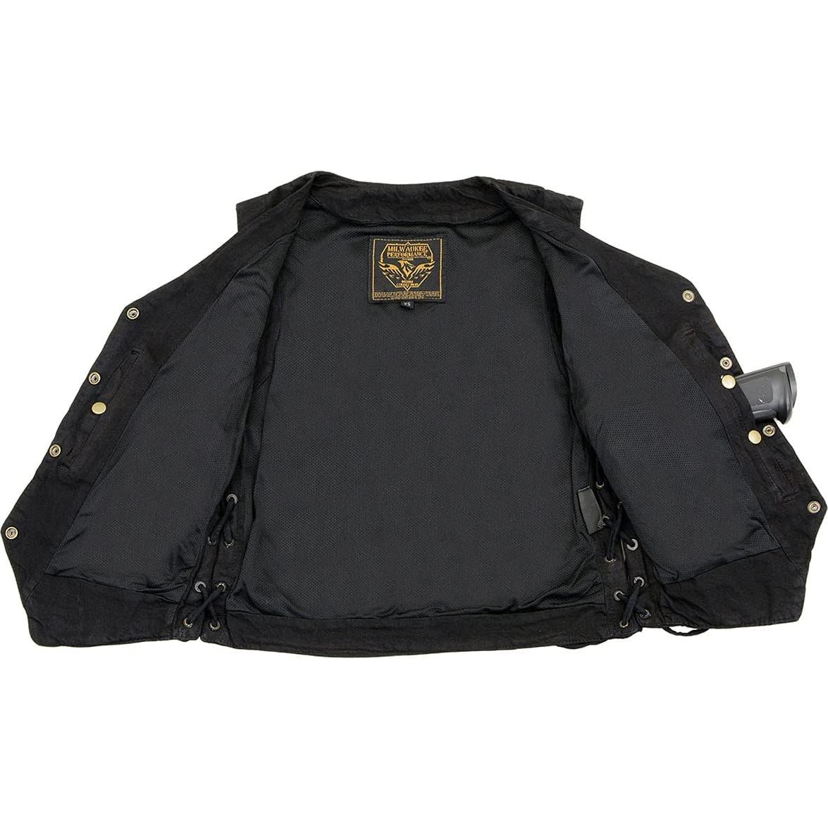 Milwaukee Leather MDL4020 Women's Classic Black ‘6 Pocket’ Side Lace Denim Vest