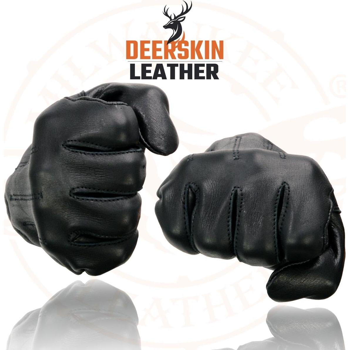 SH887 Men's USA Deerskin Black Leather Unlined Lightweight Motorcycle Riders Gloves