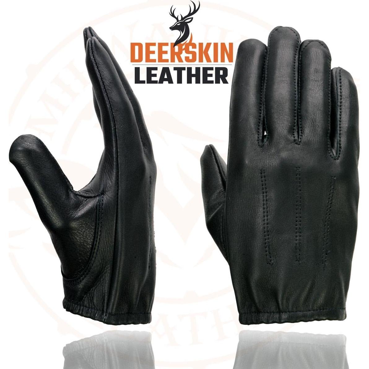 SH887 Men's USA Deerskin Black Leather Unlined Lightweight Motorcycle Riders Gloves