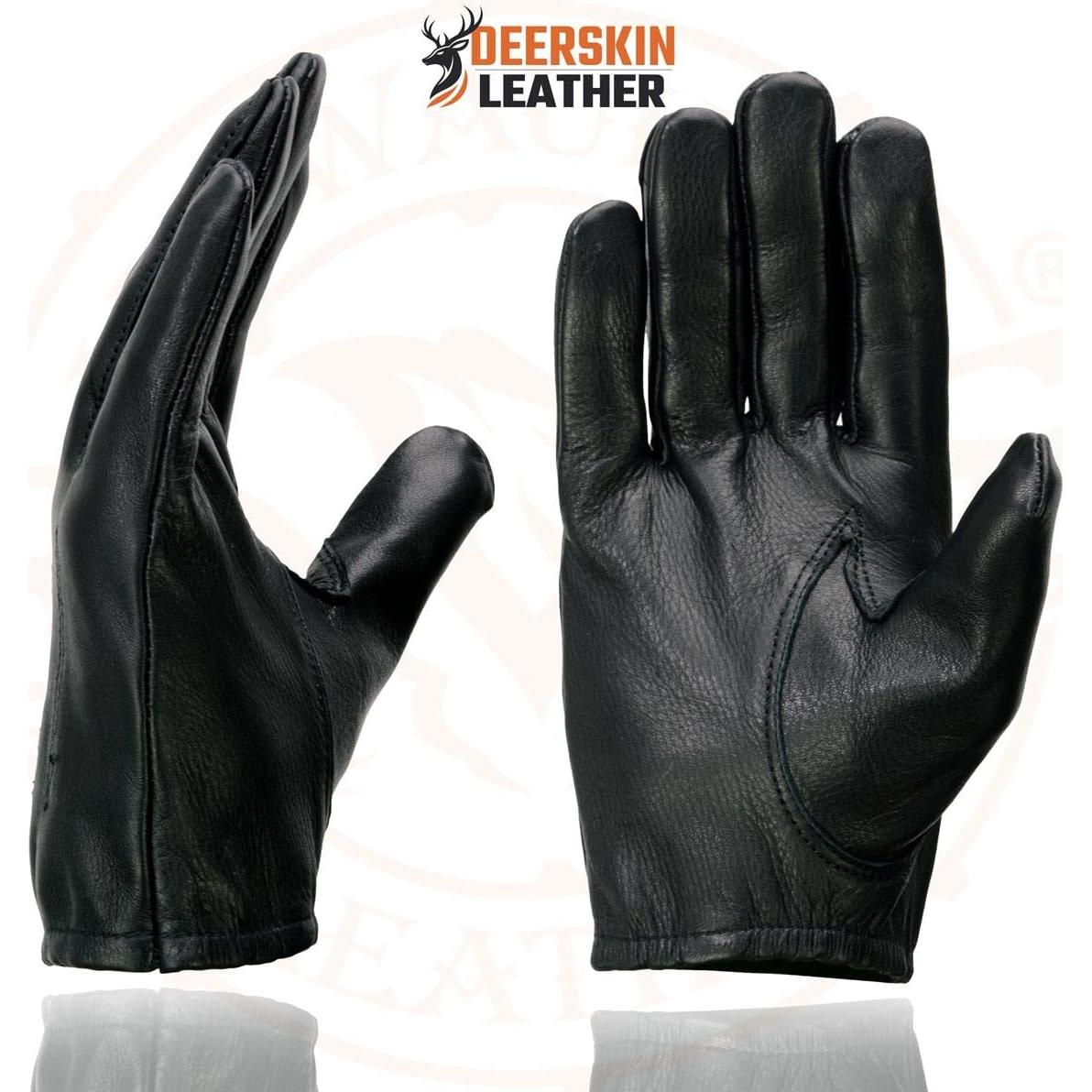 SH887 Men's USA Deerskin Black Leather Unlined Lightweight Motorcycle Riders Gloves
