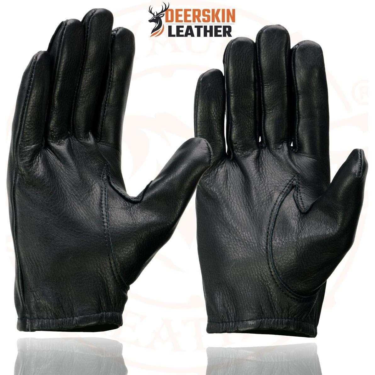 SH887 Men's USA Deerskin Black Leather Unlined Lightweight Motorcycle Riders Gloves