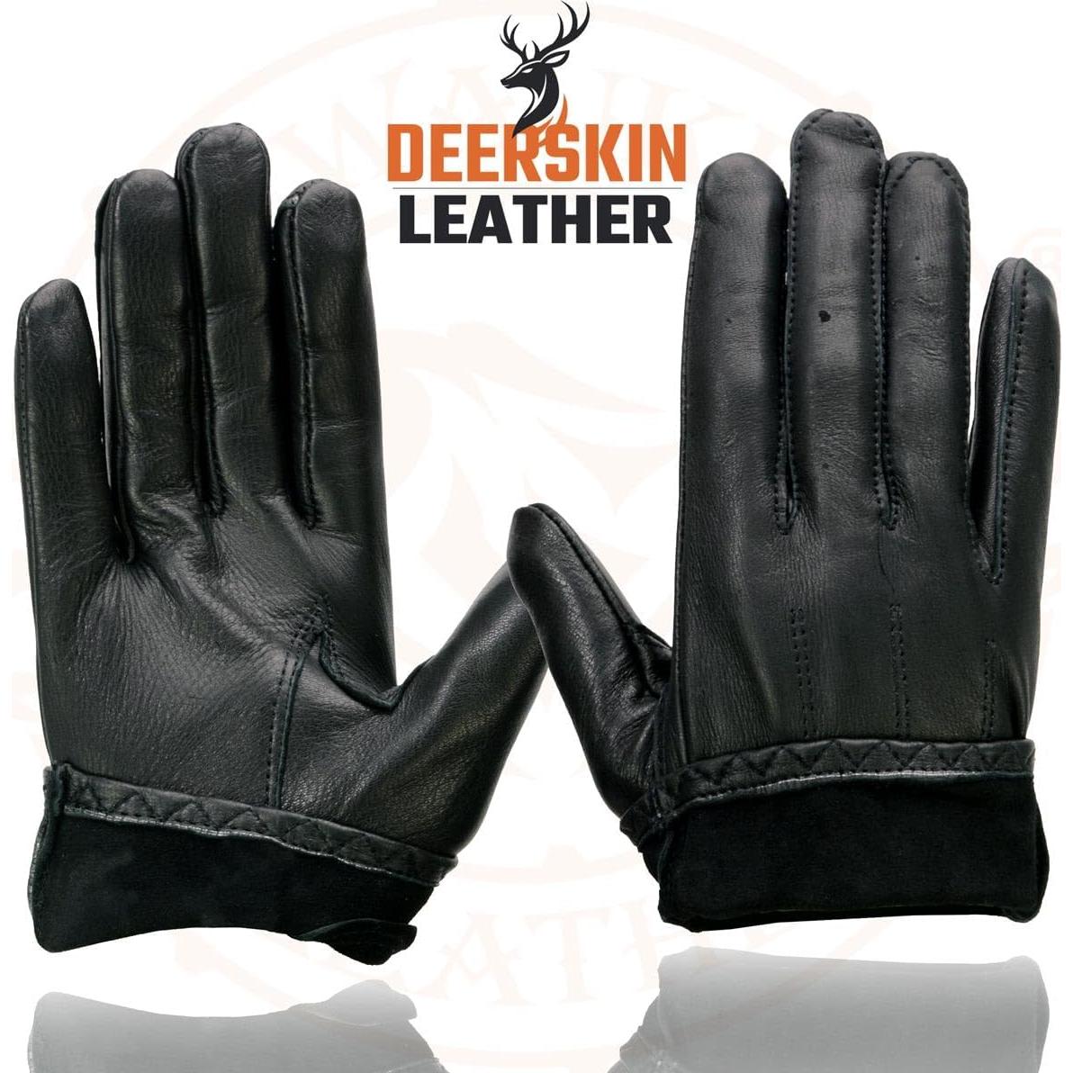 SH887 Men's USA Deerskin Black Leather Unlined Lightweight Motorcycle Riders Gloves