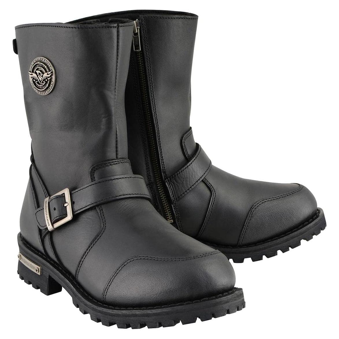 Milwaukee Leather Men's 9-Inch Classic Black Leather Engineer Motorcycle Boots with Gear Shift Guard MBM9090