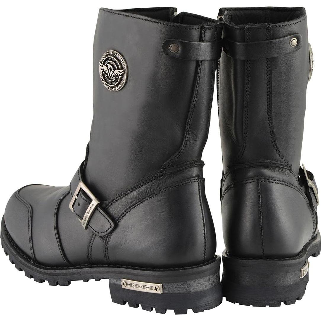 Milwaukee Leather Men's 9-Inch Classic Black Leather Engineer Motorcycle Boots with Gear Shift Guard MBM9090