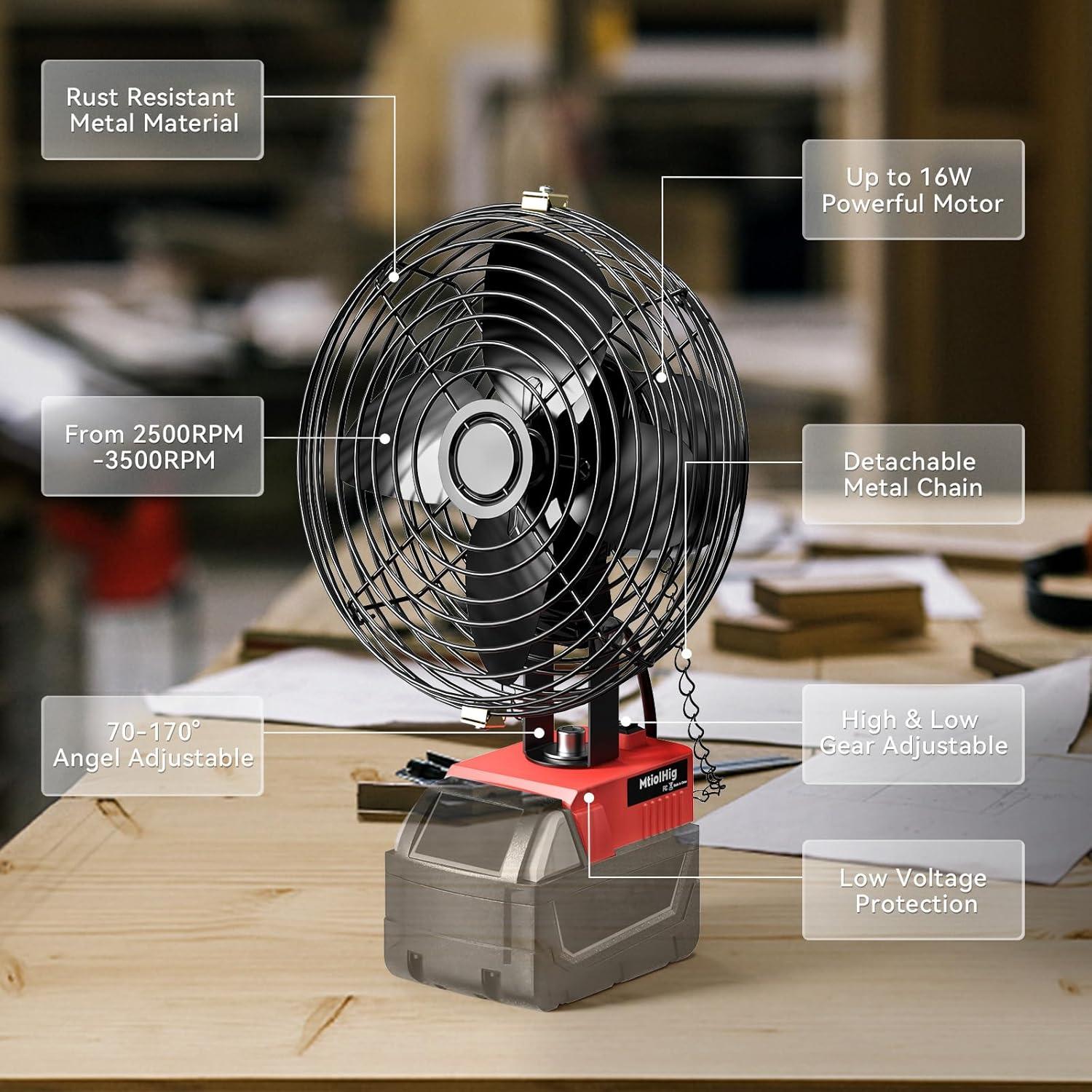 Ventilador Portátil MtiolHig 18V Inalámbrico 3500RPM