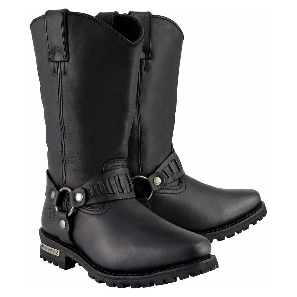 Milwaukee Leather Men’s Classic Harness Black Leather 11-Inch Western Style Motorcycle Boots MBM9015
