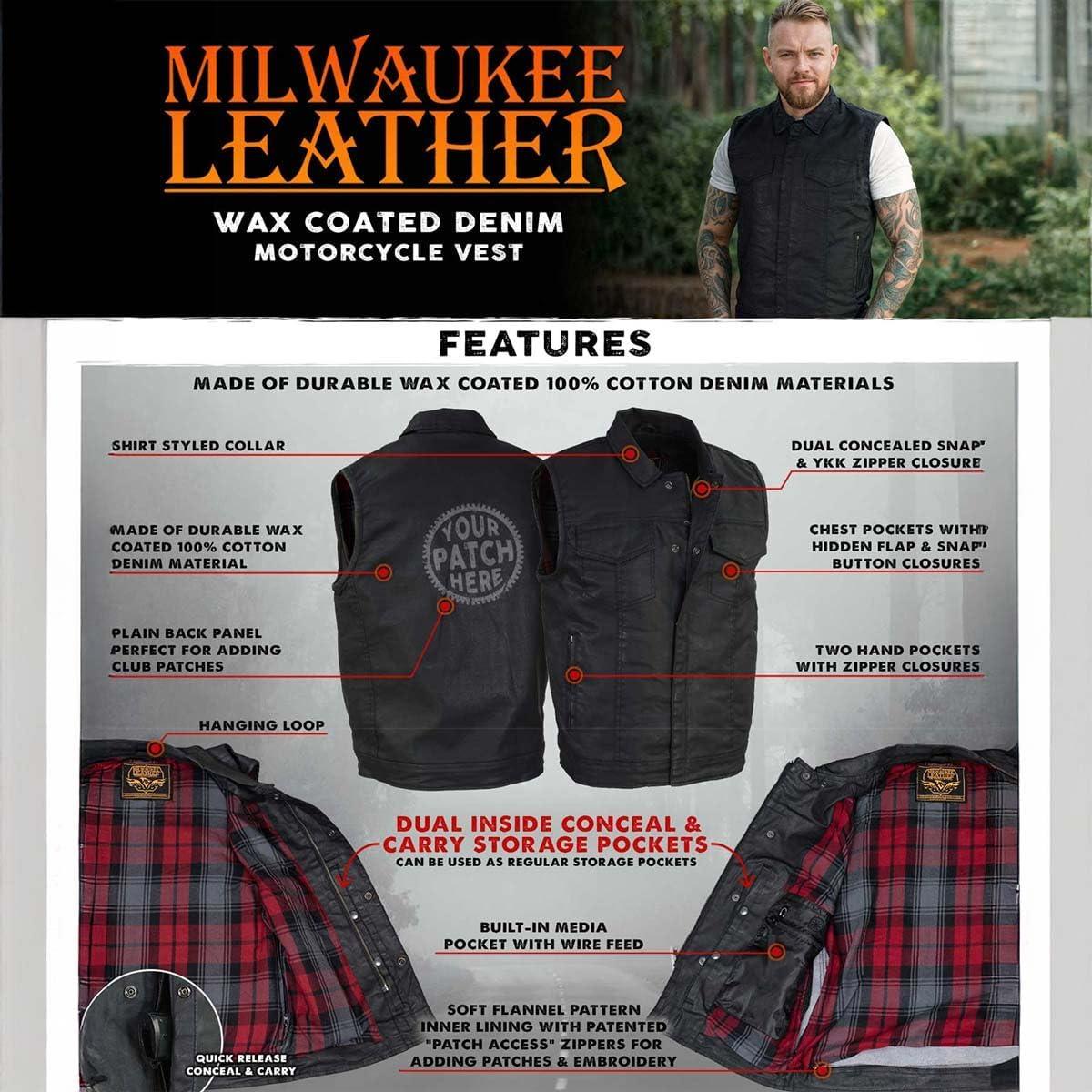 Chaleco de Motocicleta Milwaukee Leather MDM3030 Negro Mediano