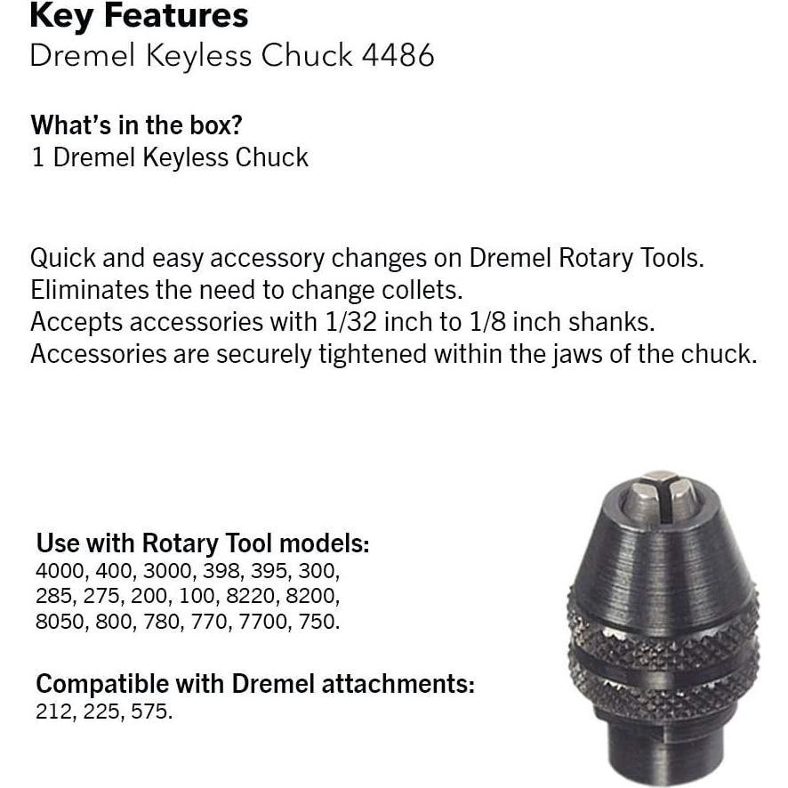 Chuck Sin Llave Dremel 4486 para Accesorios 0,8 a 3,2 mm