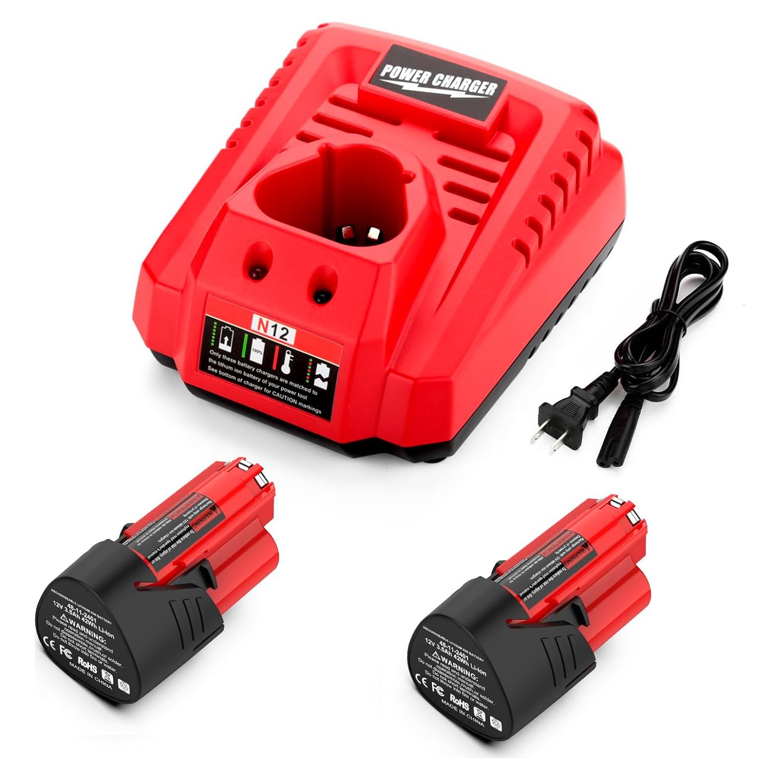 Paquete de 2 Baterías 3500mAh + Cargador Milwaukee M12