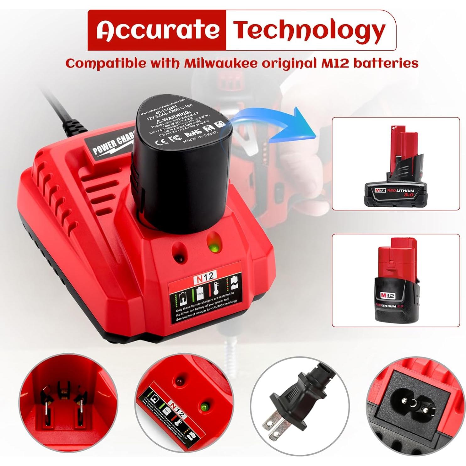 Paquete de 2 Baterías 3500mAh + Cargador Milwaukee M12