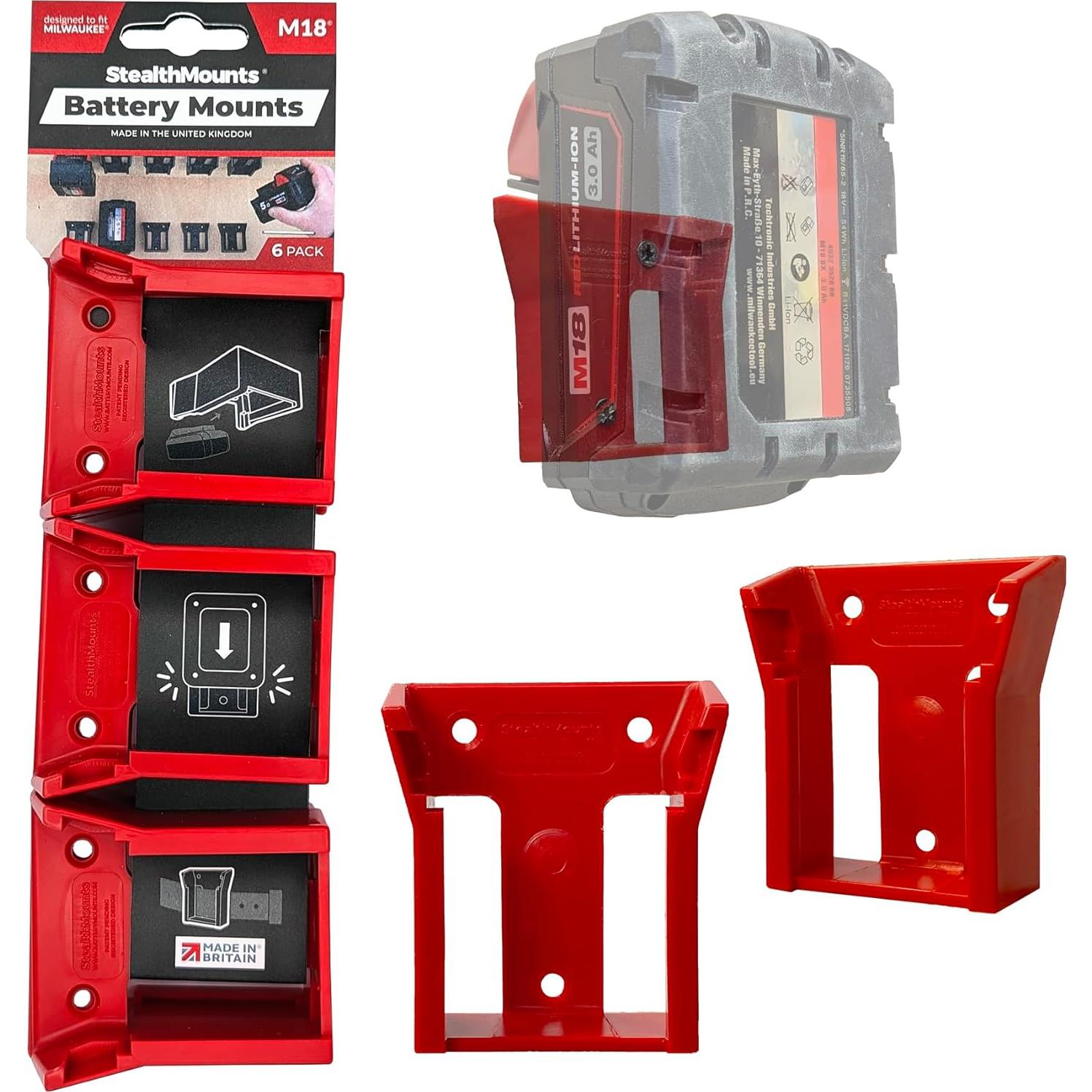 Soporte de Batería StealthMounts para Milwaukee M18 - 4 Pzas