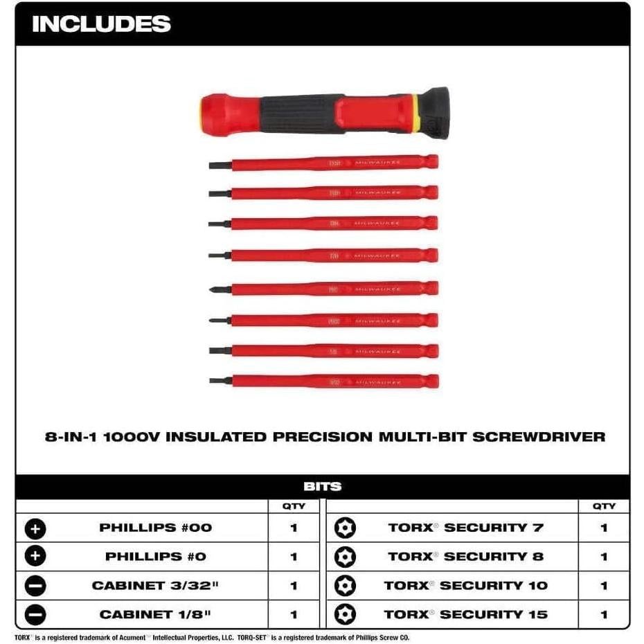 Tools,Screwdriver Set, Tool Set,Mechanics Tool Set,Screw Drivers For Milwaukee 48-22-2217 8-In-1 1000v Insulated Precision Multi-Bit Screwdriver Set