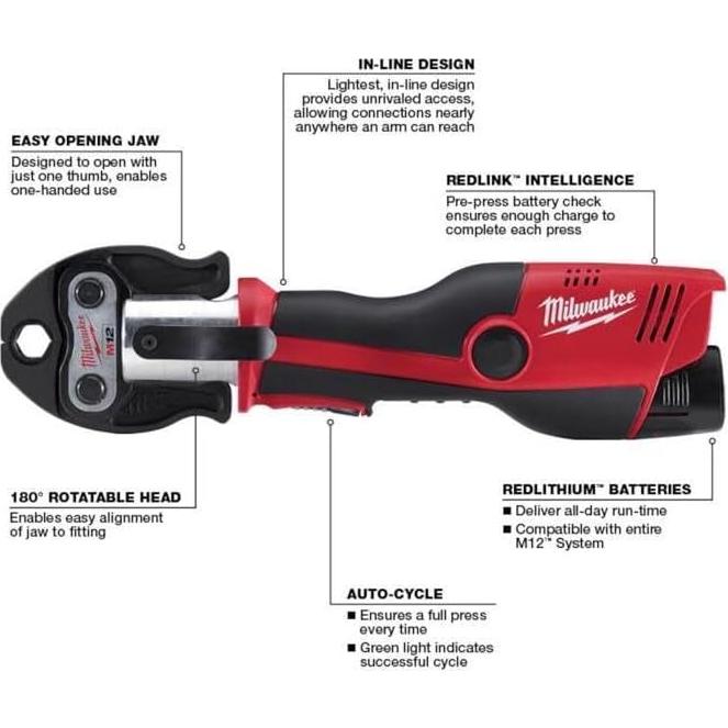 Kit de herramienta de prensado Milwaukee M12 Force Logic 1"