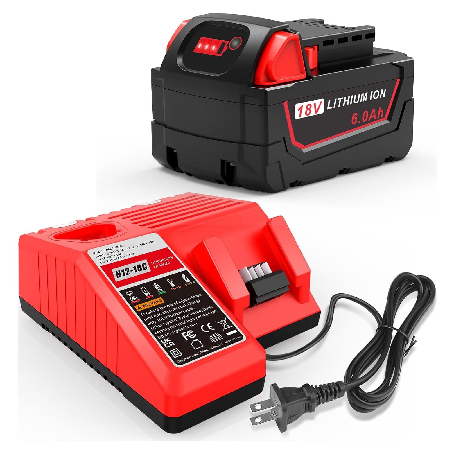 Cargador Rápido Milwaukee 18V + Batería 6.0Ah Reemplazo