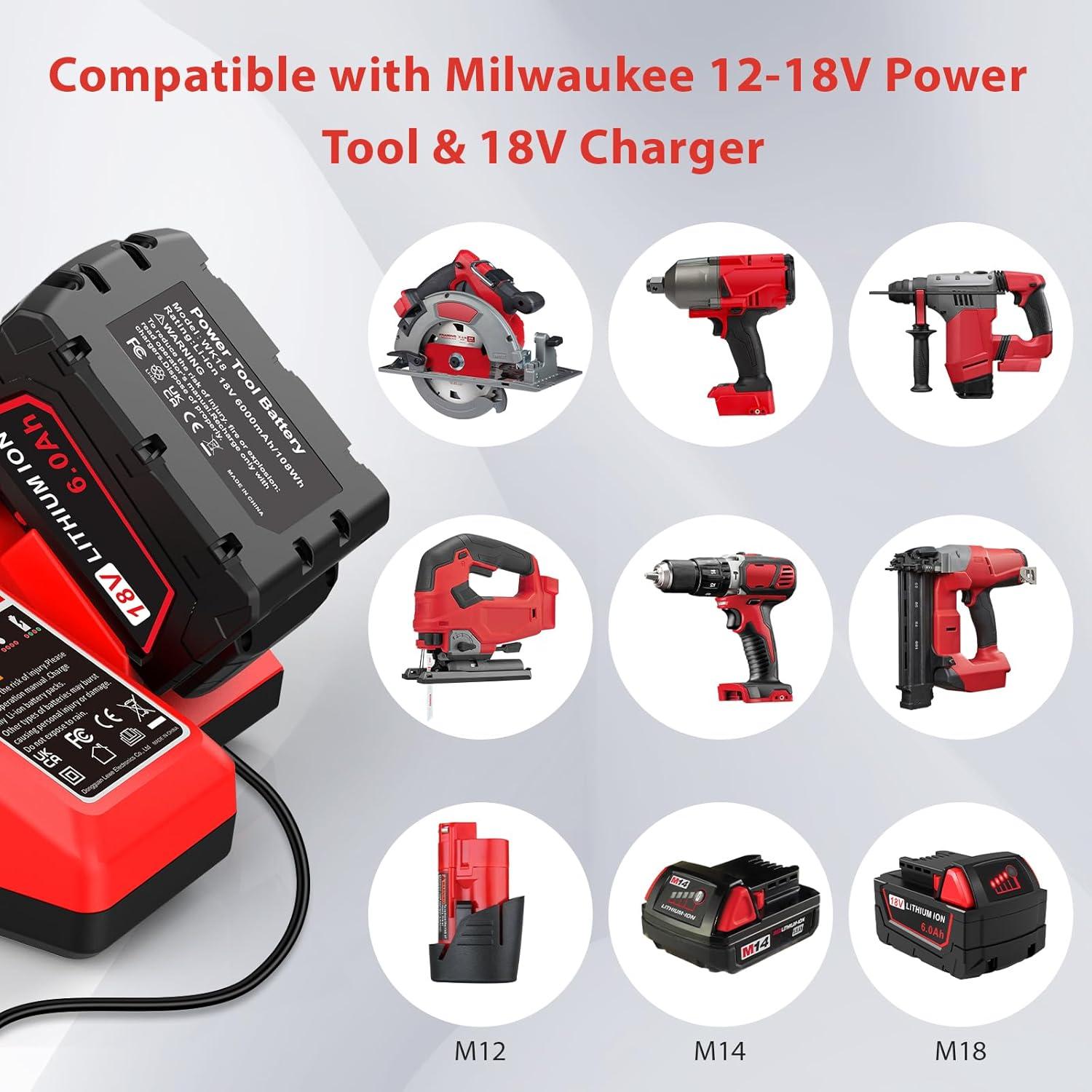 Cargador Rápido Milwaukee 18V + Batería 6.0Ah Reemplazo