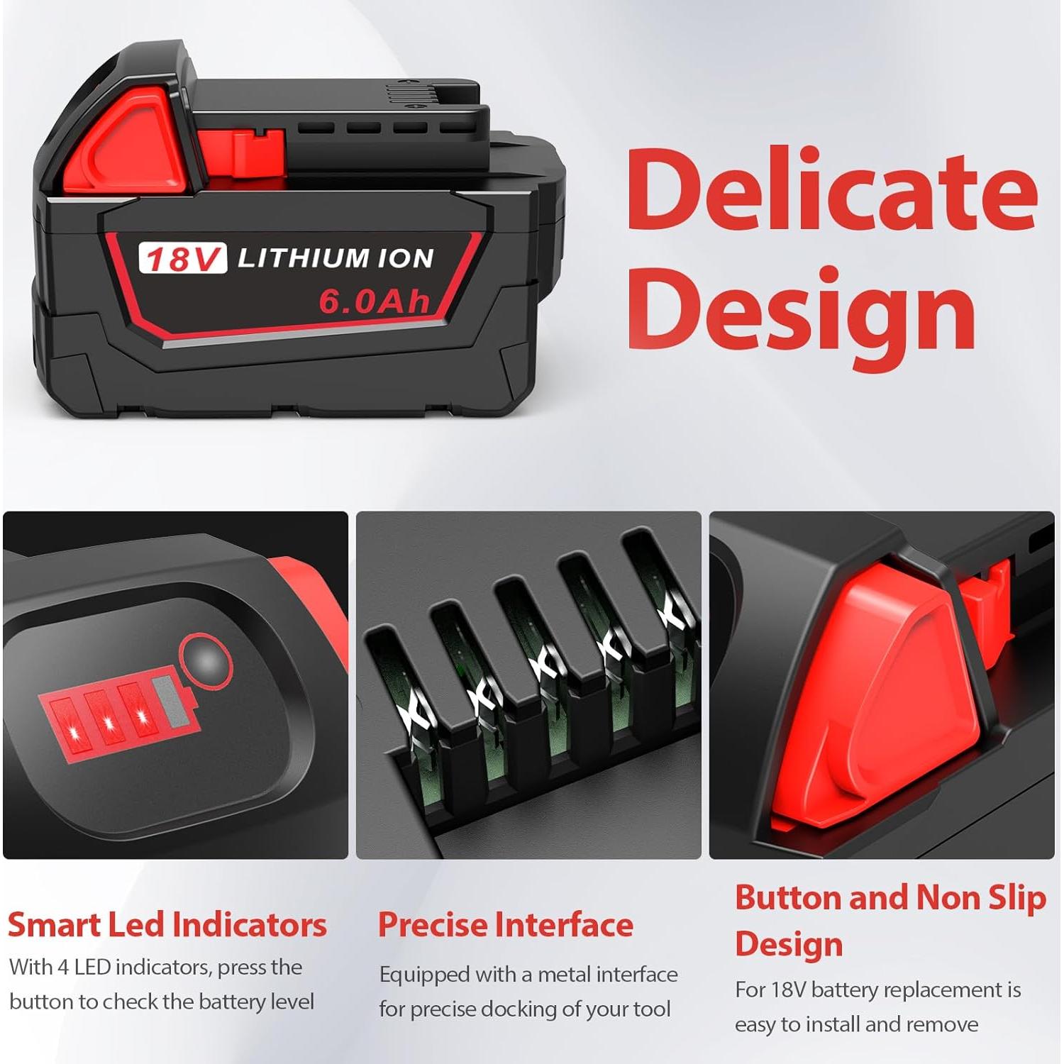 Cargador Rápido Milwaukee 18V + Batería 6.0Ah Reemplazo