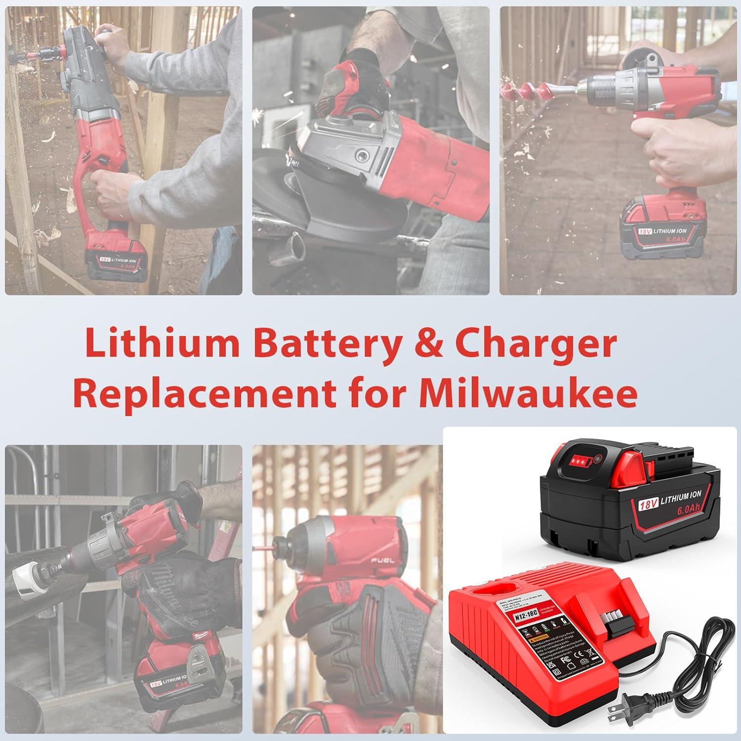 Cargador Rápido Milwaukee 18V + Batería 6.0Ah Reemplazo