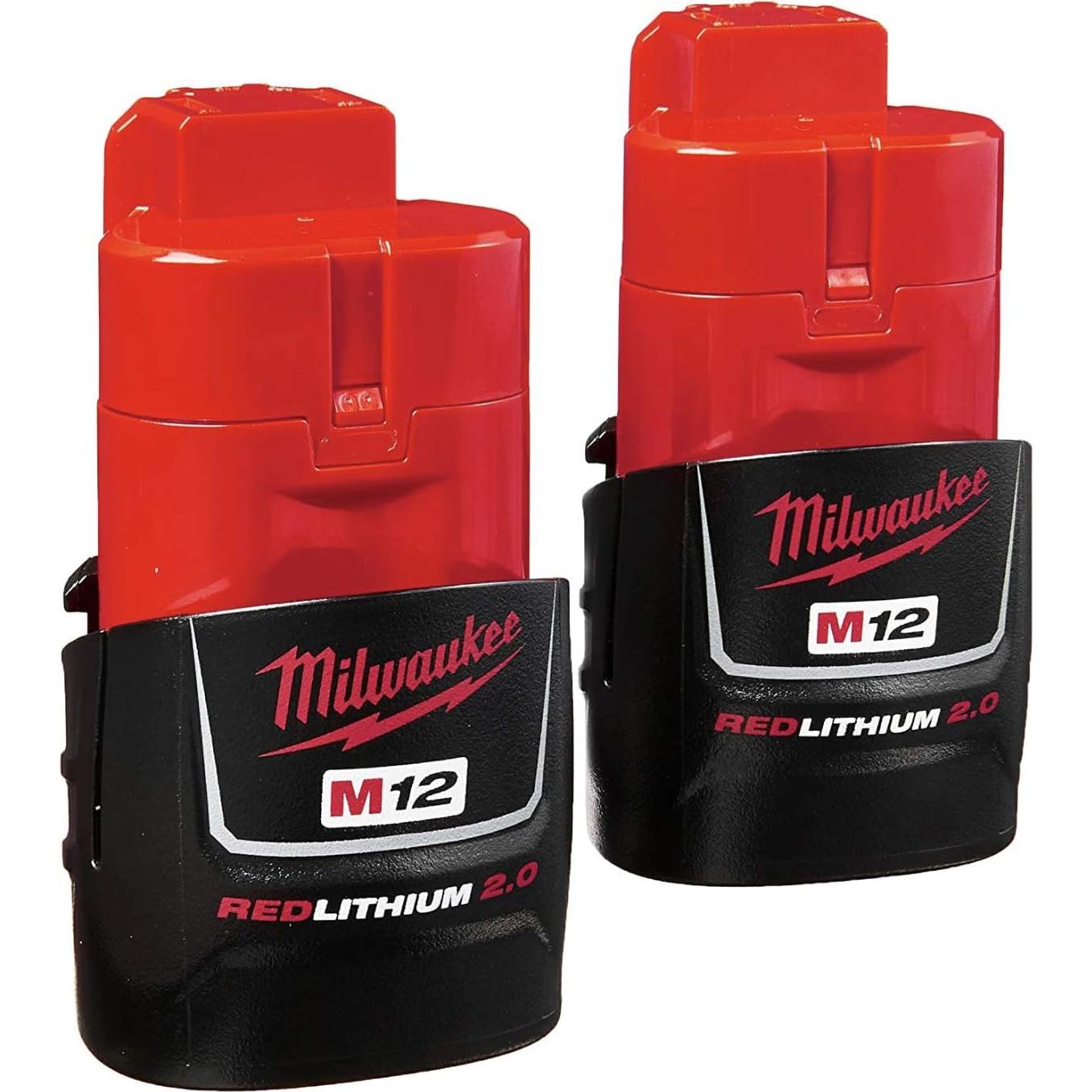 Milwaukee 48-11-2420 (2) M12 REDLITHIUM 2.0 Compact 12V Batteries & M12 Lithium-ion Battery Charger (48-59-2401) KIT