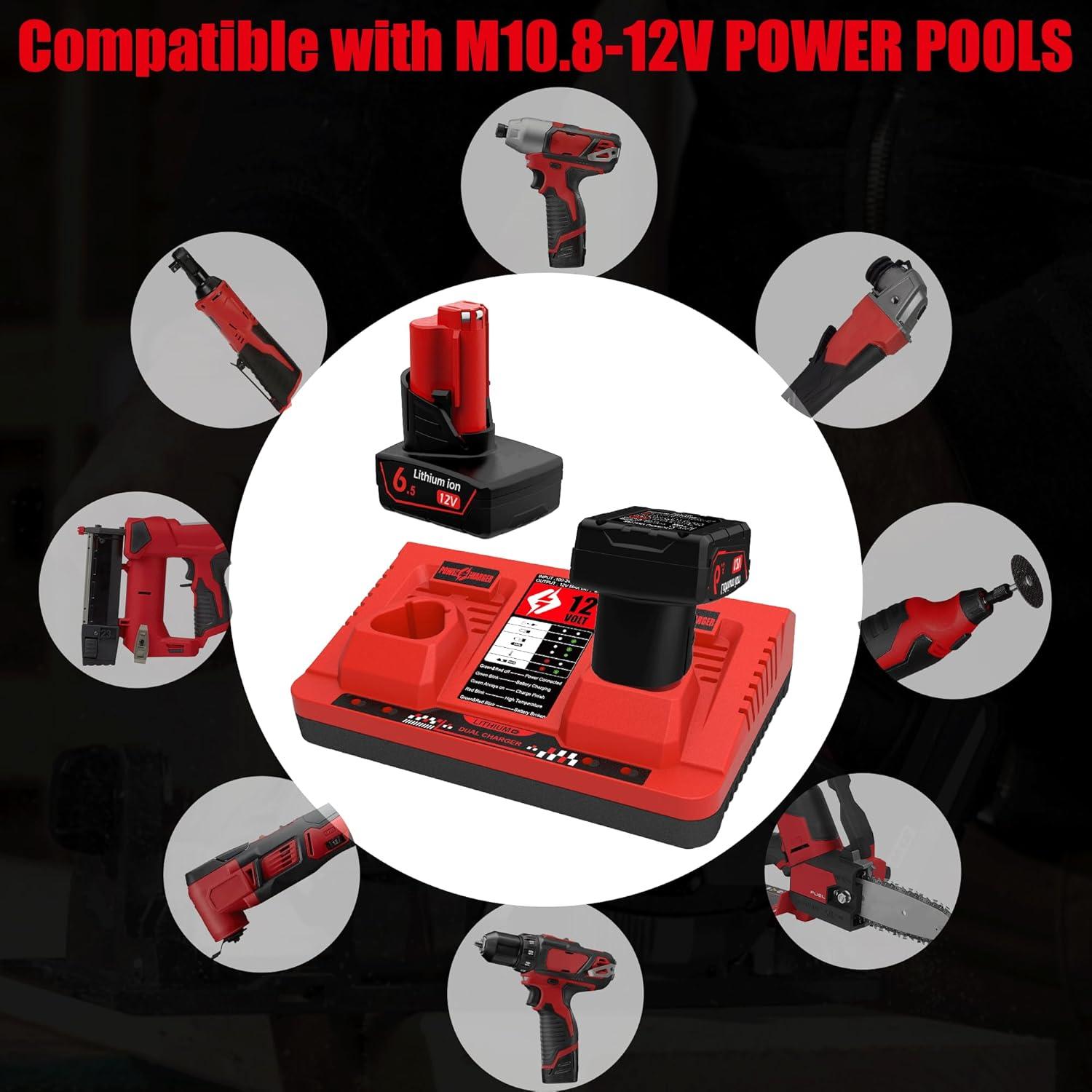 Batería y Cargador Dual Powilling 12V 6500mAh para Milwaukee