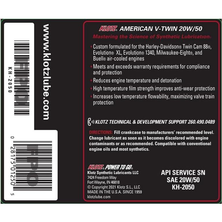 Klotz Kit de Cambio de Aceite Sintético 20W-50 para Moto