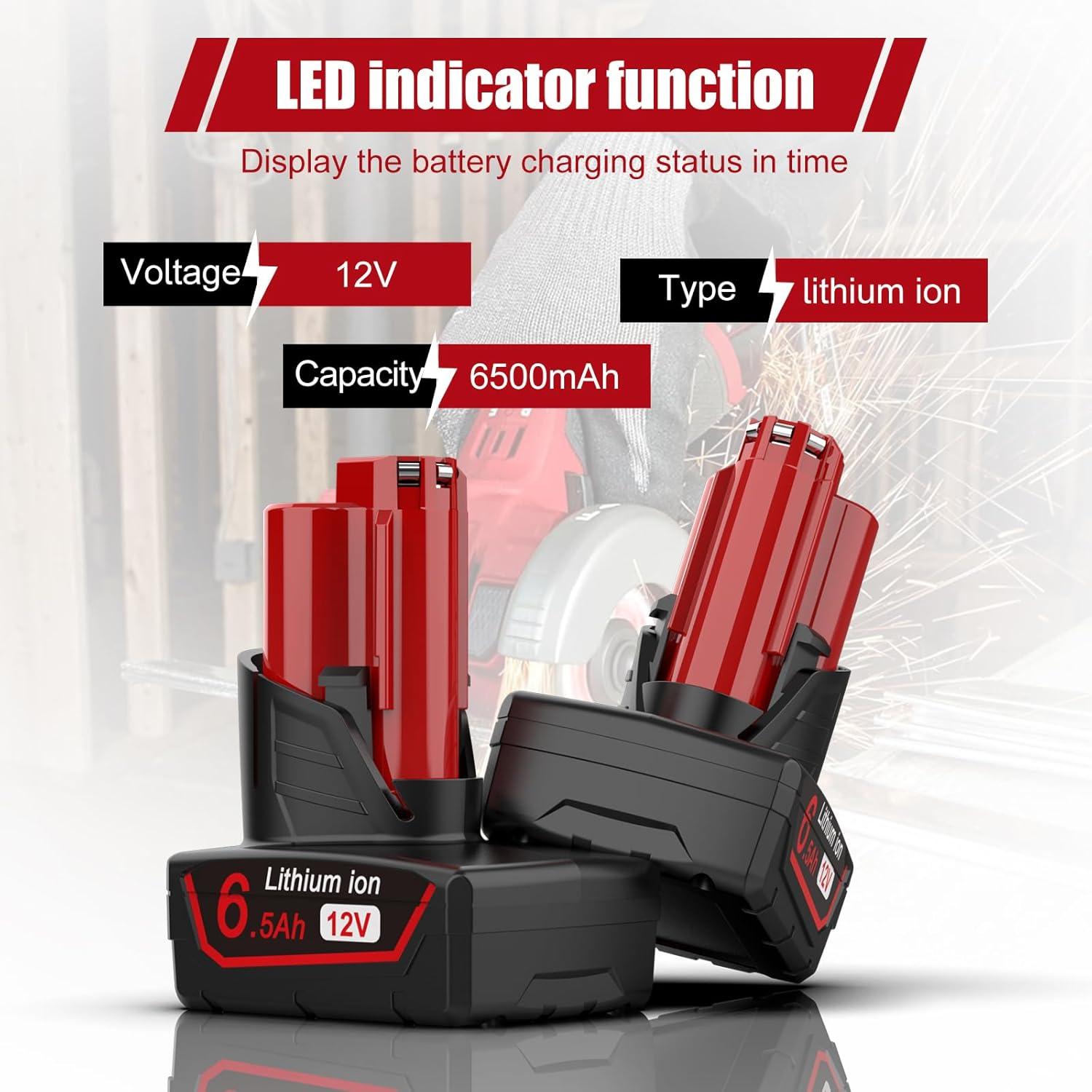 Baterías Powilling 12V 6.5Ah + Cargador para Milwaukee M12