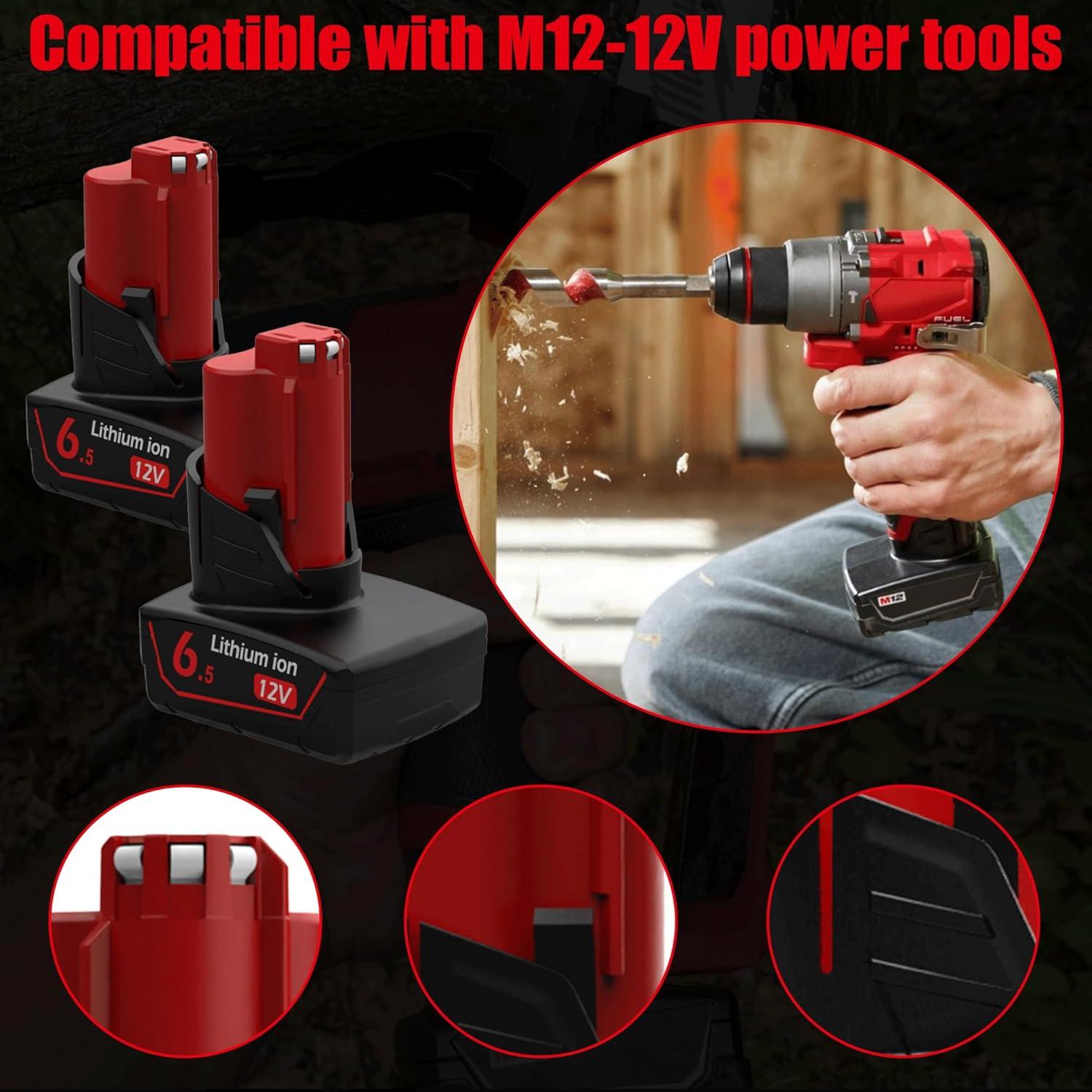 Baterías Powilling 12V 6.5Ah + Cargador para Milwaukee M12