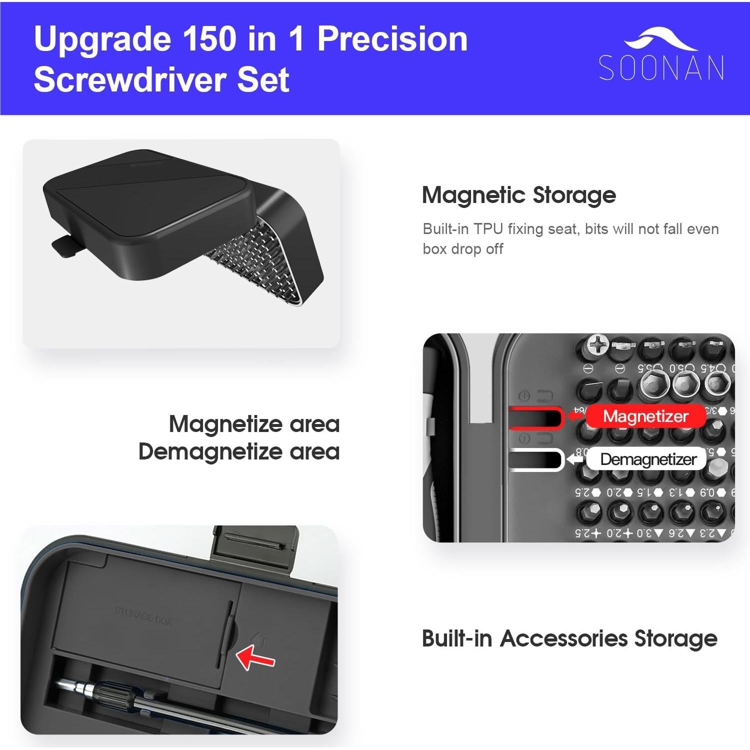 Juego de Destornilladores SOONAN 150 en 1 con 120 Puntas