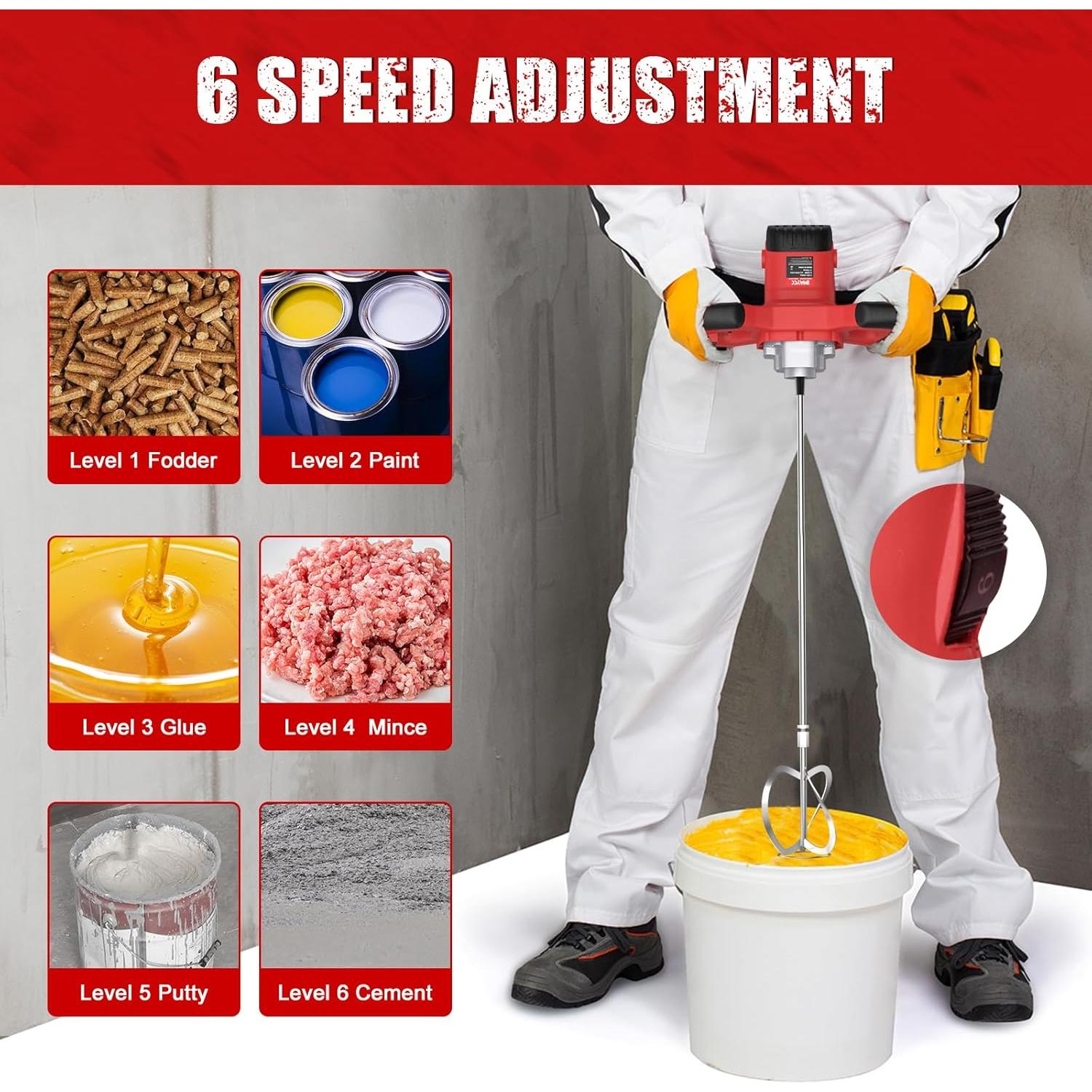 Mezclador de Cemento IMAYCC 2100W 6 Velocidades Portátil