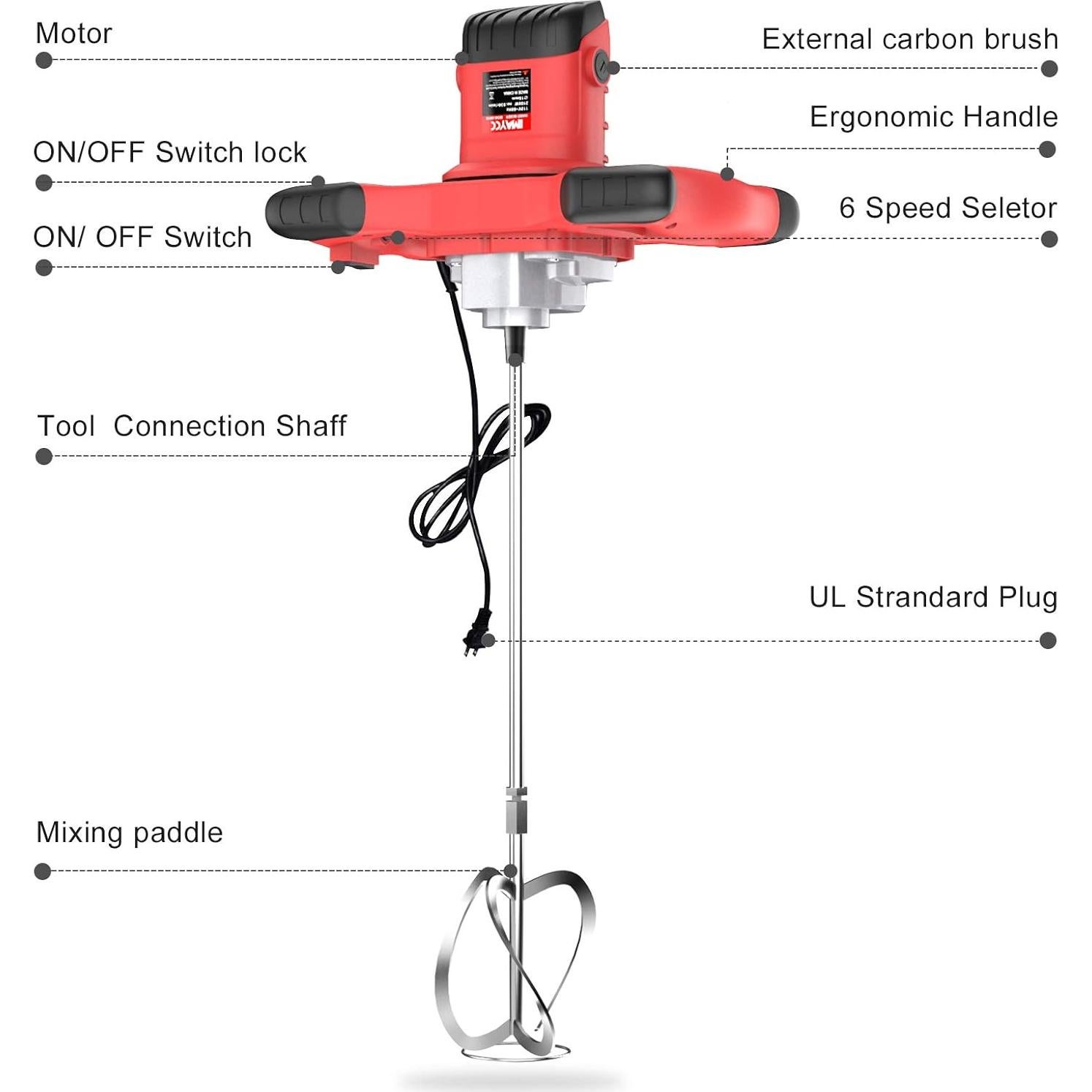 Mezclador de Cemento IMAYCC 2100W 6 Velocidades Portátil
