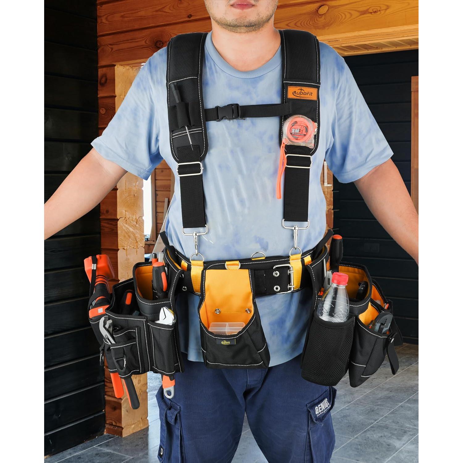 Cinturón de herramientas Aupofit 7 piezas 32 bolsillos negro