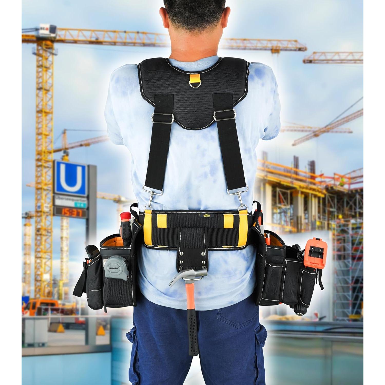 Cinturón de herramientas Aupofit 7 piezas 32 bolsillos negro