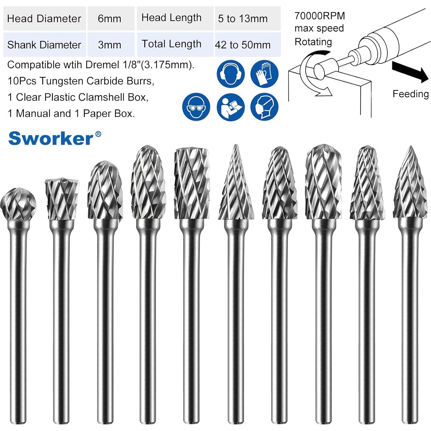 Juego de 10 Brocas Carburo Tungsteno Sworker 3 mm Detalle