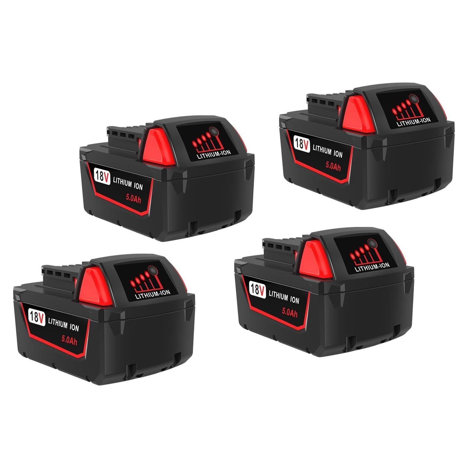 18V 4 Pack 5.0Ah Replacement for Milwaukee M18 Battery Compatible with Milwaukee M18 Cordless Power Tools 18V Lithium Battery and Milwaukee 18V Chargers