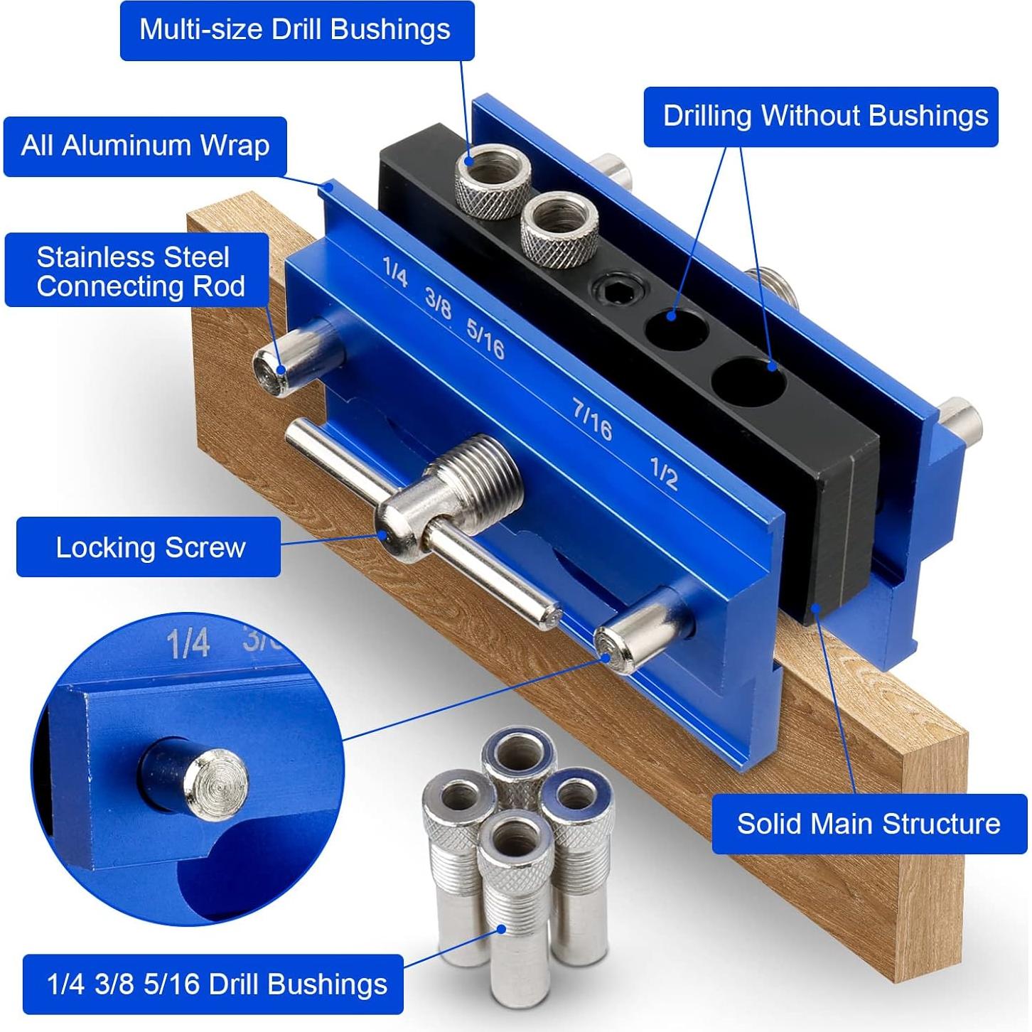 Plantilla Dowel Autocentrante Lieberwell con 3 Brocas y 6 Manguitos