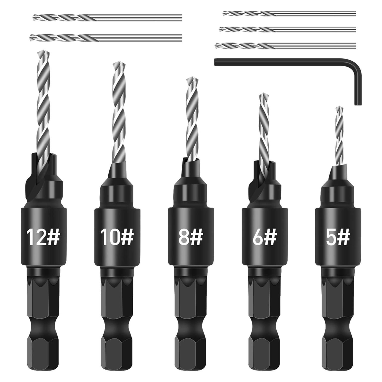 Juego de Brocas Avellanadoras 5Pcs Hexagonal Ajustable