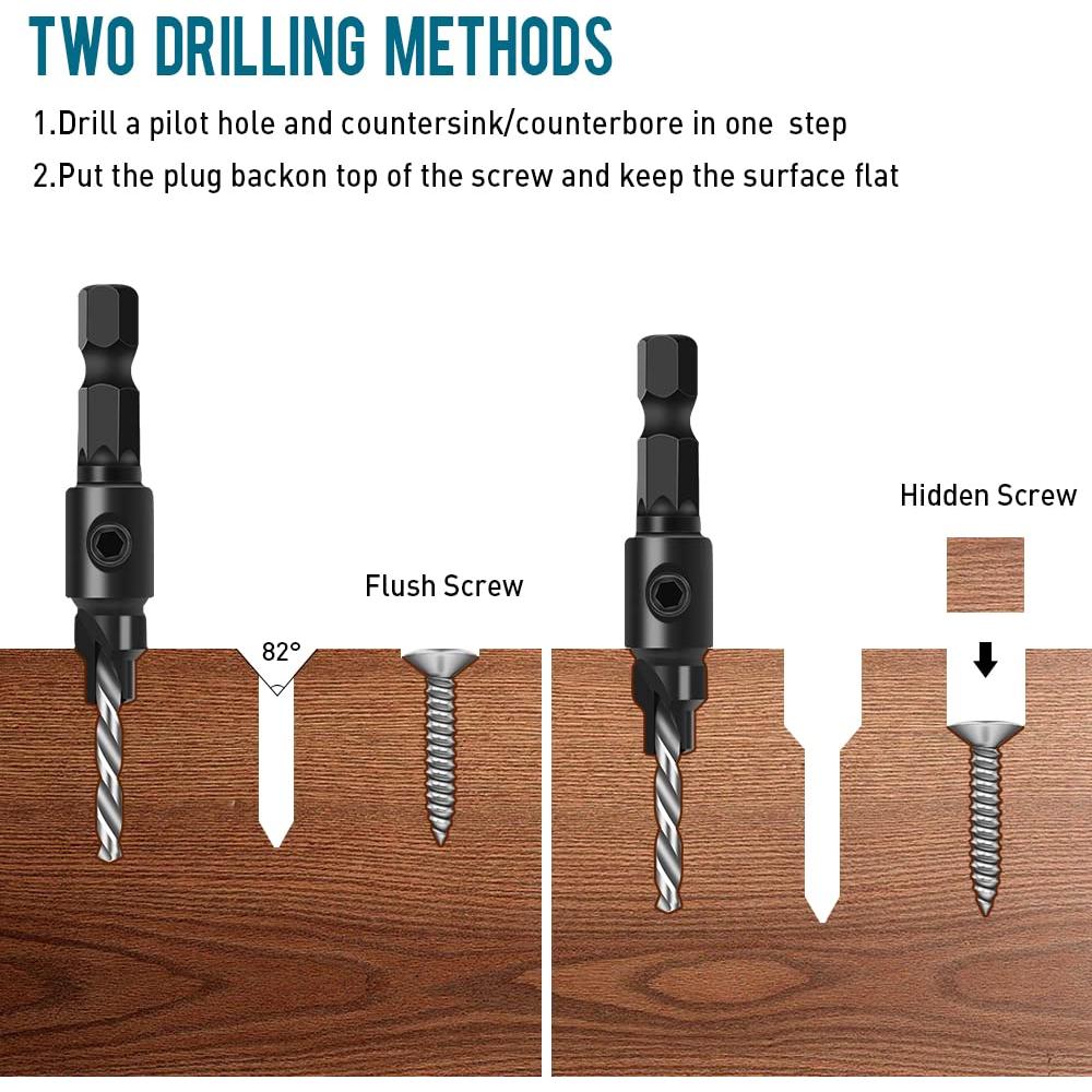 Juego de Brocas Avellanadoras 5Pcs Hexagonal Ajustable