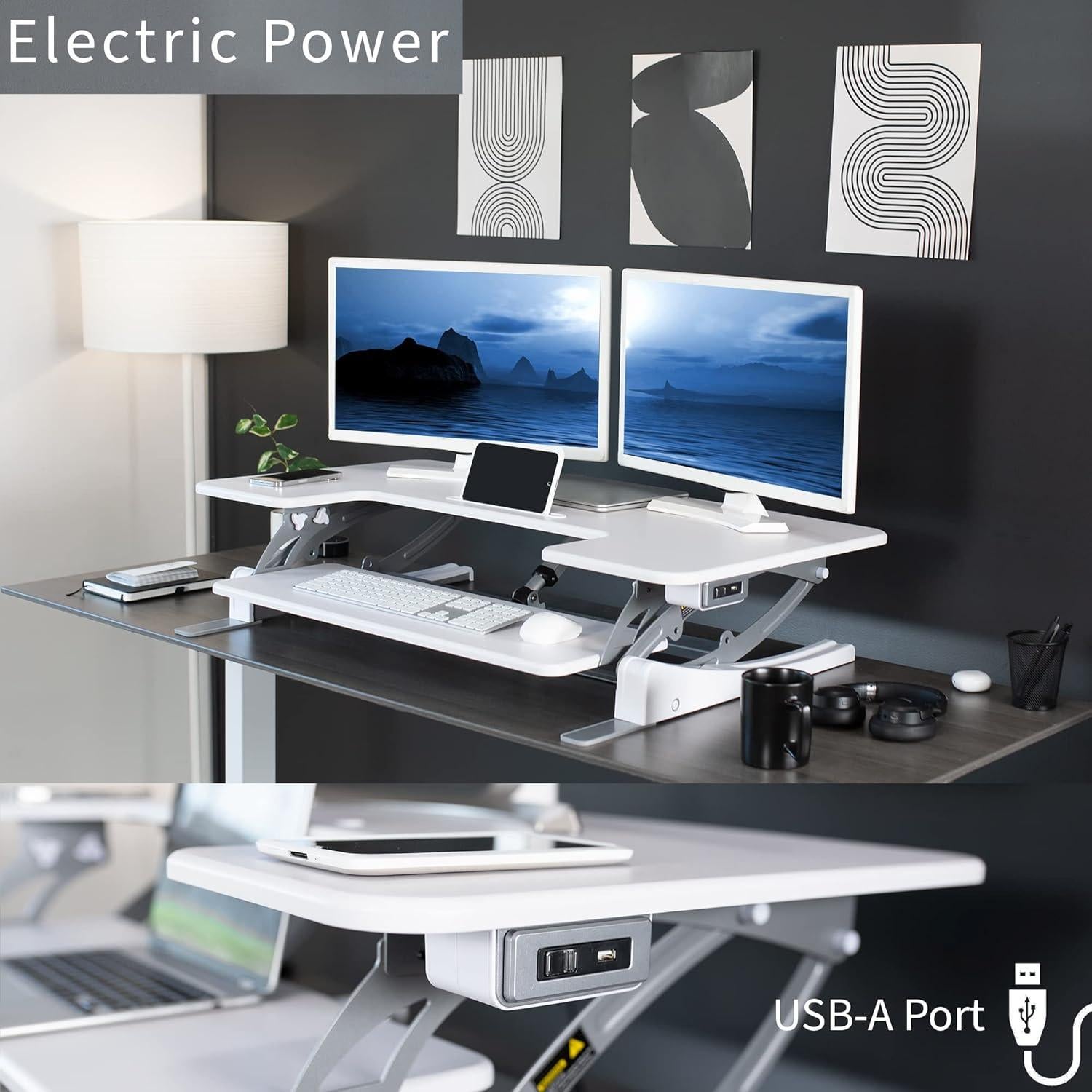 Escritorio Elevable Eléctrico VIVO 106 cm Blanco Ajustable