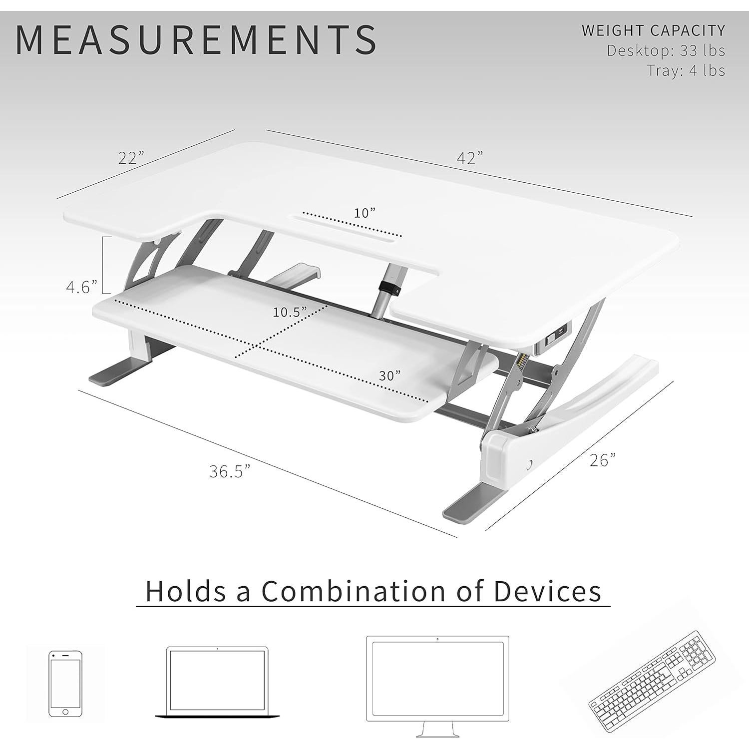 Escritorio Elevable Eléctrico VIVO 106 cm Blanco Ajustable